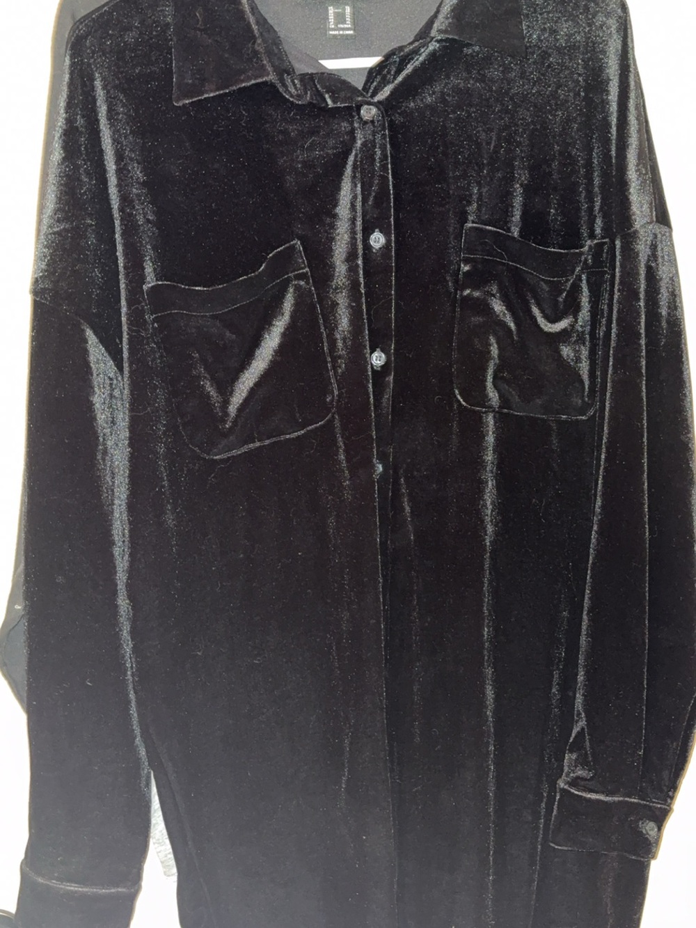 Forever 21 Black Velvet Mini Dress Shirt